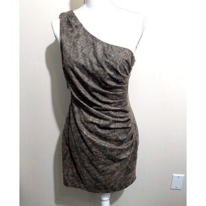 Do & Be Bodycon Dress Womens Juniors Large Brown One Shoulder Ruched Zipper NEW
